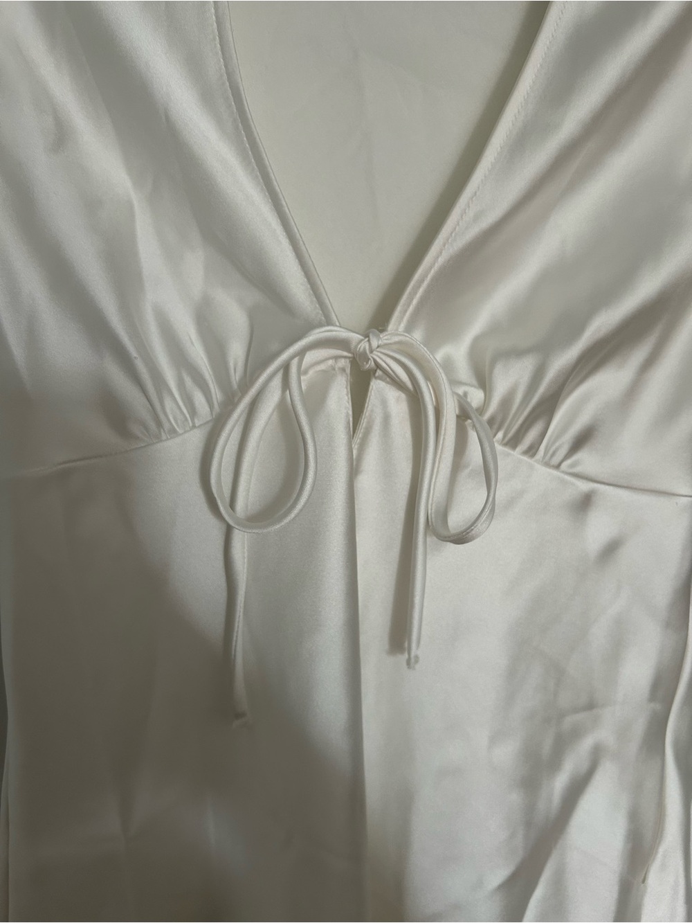 ZARA White Satin V-Neck Tie-Front Mini Dress - Picture 3 of 8